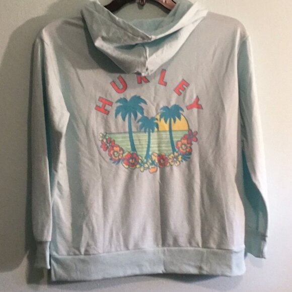 Hurley Sky Blue Hoodie with Tropical Graphic - Picture 2 of 8